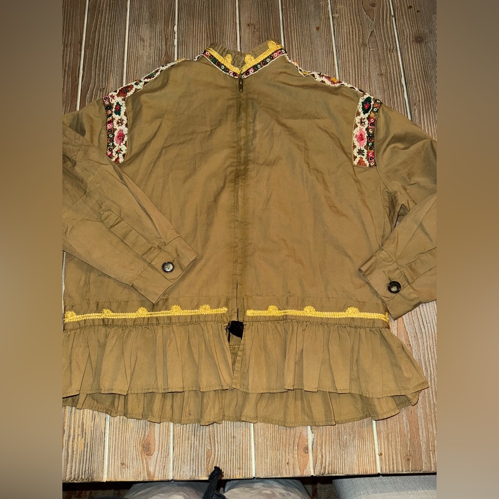 Zara Embroidered Fringe Tan Jacket - Picture 3 of 3